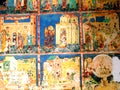 Painted walls in Arbore Monastery, Moldavia, Romania