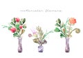 Painted watercolor composition of flowers in pastel colors: summer flowers, herbs, branches, eucalyptus in vase. Royalty Free Stock Photo