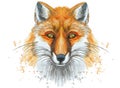 Painted watercolor painting art portrait of a red fox