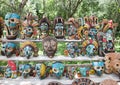 Painted wooden Mayan masks for sale in Chichen Itza Royalty Free Stock Photo