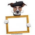 Painter artist frame holding dog Royalty Free Stock Photo