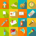 Painter artist tools icons set, flat style Royalty Free Stock Photo