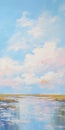 Minimalistic Landscape Painting: Water Over Sky In A Marsh Royalty Free Stock Photo