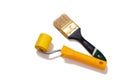Painter brush and roller on a white isolated background. Repair tool