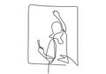 Painter in continuous line art drawing style. Girl painting on canvas. One line continuous. Vector illustration