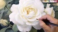 Hand-painted White Rose In Ayako Rokkaku Style Acrylic Painting