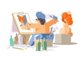 Painter draws naked girl Royalty Free Stock Photo