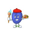 Painter fruit prunes cartoon on white background. Royalty Free Stock Photo