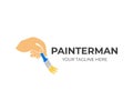 Painter and hand holds a brush and paints with a brush, logo design. Building, repair of houses and premises, vector design Royalty Free Stock Photo