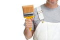 Painter hands with painting roller. Royalty Free Stock Photo