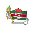 Painter happy flag suriname with the cartoon