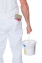 Painter Holding A Paint Roller And Bucket Royalty Free Stock Photo