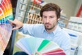 painter man with color swatches in your hand Royalty Free Stock Photo
