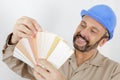 painter man with color swatches in your hand Royalty Free Stock Photo