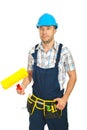 Painter man holding paint roller Royalty Free Stock Photo