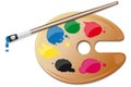 Painter palette with colors and brush Royalty Free Stock Photo