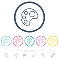 Painter palette outline flat color icons in round outlines