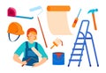 Painter and repair tools - flat design style illustration set