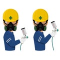 Painter in respiration mask is using spray gun Royalty Free Stock Photo