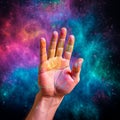 Painter& x27;s hands colored with tempera paints , generated by AI