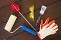 Painter`S Tools. Set of decorator s tools. Professional painter work tools. Tools And Accessories For Home Renovation Royalty Free Stock Photo