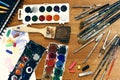 Painter's workspace close up Royalty Free Stock Photo