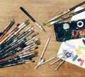 Painter's workspace close up Royalty Free Stock Photo