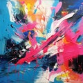 Vibrant Abstract Painting: Energetic Compositions With Blue And Pink