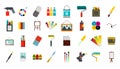 Painter tools icon set, flat style Royalty Free Stock Photo