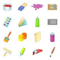 Painter tools icons set, cartoon style Royalty Free Stock Photo