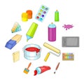 Painter tools icons set, cartoon style Royalty Free Stock Photo