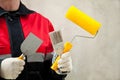 Painter with tools at workplace Royalty Free Stock Photo