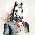 Nostalgic Illustration Of A Military Horse In Red And White