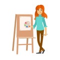 Painter Woman at Work Easel Palette. Vector