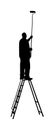 Painter worker on ladder vector silhouette isolated on white. Man decorator painting wall with paint brush roller. Royalty Free Stock Photo