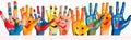 concept colorful finger artist fun art child smile hand paint. Generative AI. Royalty Free Stock Photo