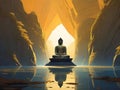 painterly image of the giant buddha on a different environmet platforms.