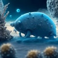 painterly image of the otherworldly landscape of a tardigrade and some bacteria. Royalty Free Stock Photo