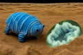 painterly image of the otherworldly landscape of a tardigrade and some bacteria. Royalty Free Stock Photo