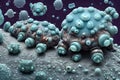 painterly image of the otherworldly landscape of a tardigrade and some bacteria. Royalty Free Stock Photo