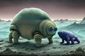 painterly image of the otherworldly landscape of a tardigrade and some bacteria. Royalty Free Stock Photo