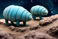 painterly image of the otherworldly landscape of a tardigrade and some bacteria. Royalty Free Stock Photo