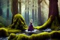 painterly image of someone lost in the beautiful enchanted forest.