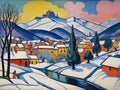 painterly image of the 15th century fauvism winter landscape.