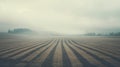 Painterly Lines: Foggy Crop Fields In Flattened Perspective