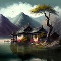 painterly look image of the China countryside landscape.