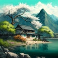 painterly look image of the China countryside landscape.