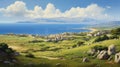 Captivating Countryside Overlooking The Ocean - A Dazzling Artistic Commission