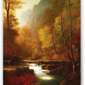 Painterly waterfall in the mountains with colorful fall foliage, generative AI