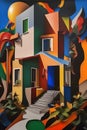 A painting of aesthetic house, dreamlike, colorful, abstract, wallart design, perfect composition, architecture